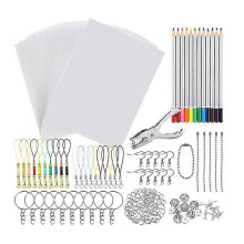 198 Pcs Shrinky Art Paper Heat Shrink Plastic Kit Hole Punch Keychains Pencils Diy Drawing