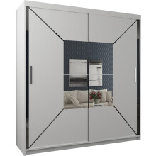 (White, Width 203cm) Modern Mirror Sliding Wardrobe with LED Light
