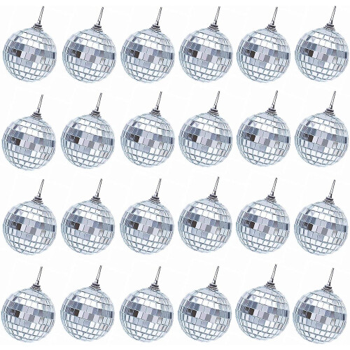 Silver Disco Ball Hanging Mirror Ornaments 24 Pack
