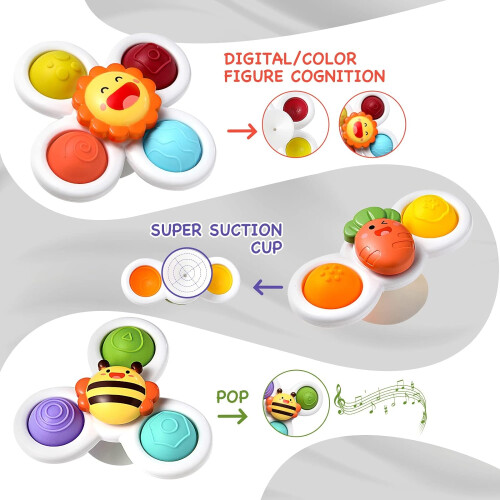 3 Pcs Simple Dimple Suction Cup Spinner Toys, Early Education 1