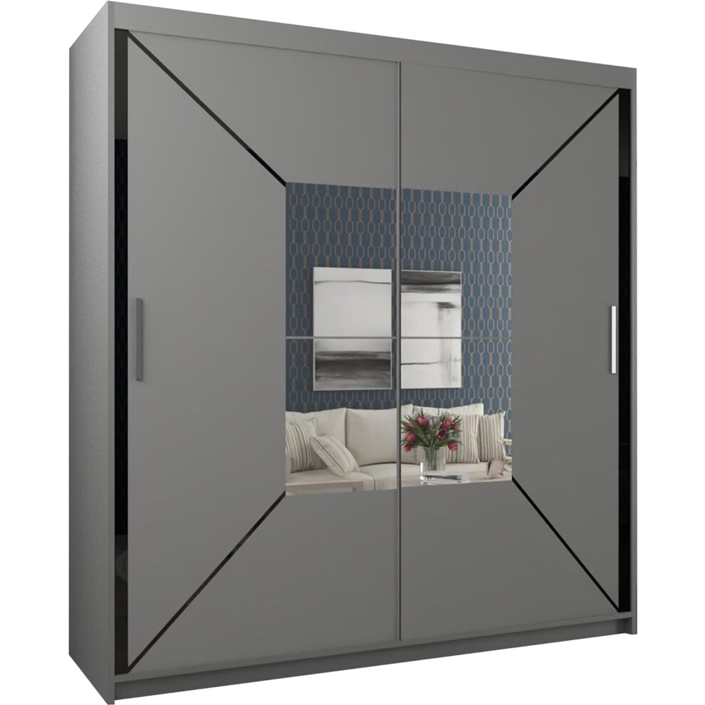 (Grey, Width 120cm) Modern Free Standing Mirror Sliding Wardrobe