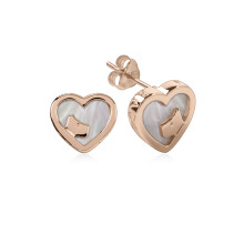 Radley Ladies Love Sterling Silver Heart-Shaped Mother of Pearl Studs, 18ct Rose Gold Plating, Iconic Dog Detail & Logo Edge