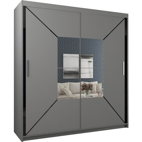 MN Furniture (150cm, Grey ) Eclipse Double Mirror Sliding Door Wardrobe 1