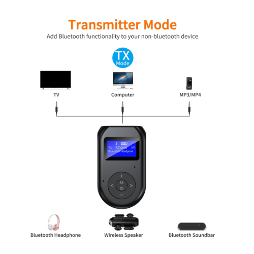 Chronus Bluetooth 5.0 Transmitter Receiver 3-in-1, 3.5mm Wireless Bluetooth Adapter, aptX Low Latency, Rechargeable Bluetooth Transmitter for 2
