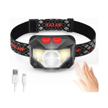 Rechargeable Headlamp Flashlight,800 lumen super bright LED headlight with red and white light and motion sensors,IPX4 Waterproof(Black)