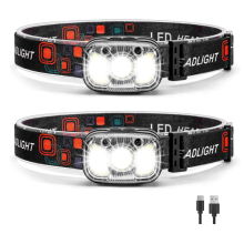 Headlamp Rechargeable, 2 Pack Motion Sensor Waterproof Headlight, 8 Modes Lights for Outdoor Camping Fishing Running(Black)