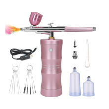 Chronus Airbrush Kit with Air Compressor, Upgraded 7.4V 34PSI Air Brush Gun Rechargeable Portable Cordless Air Brush Painting with 0.4mm Nozzle(Pink)