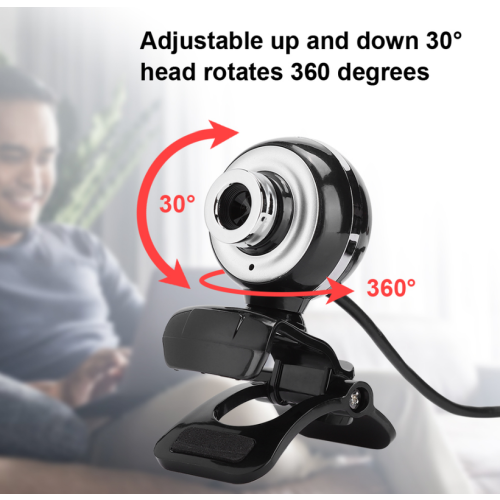 Câmera de computador ajustável 480P com microfone embutido, para curso online, webcam (preta) 2