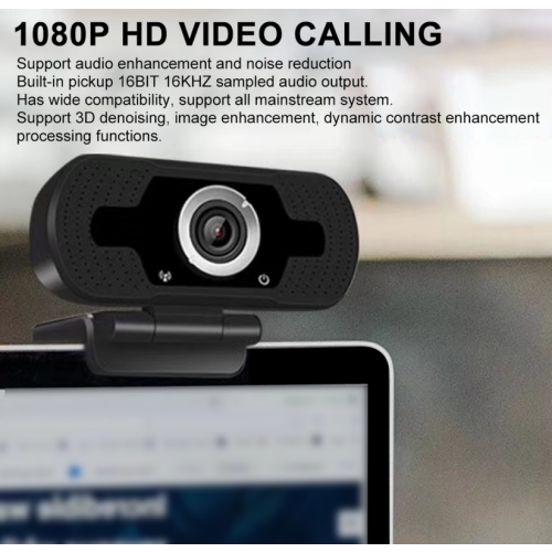 1080P USB Computer Webcam Digital Noise Reduction Online Webcast Desktop Camera with Microphone(Black) 1