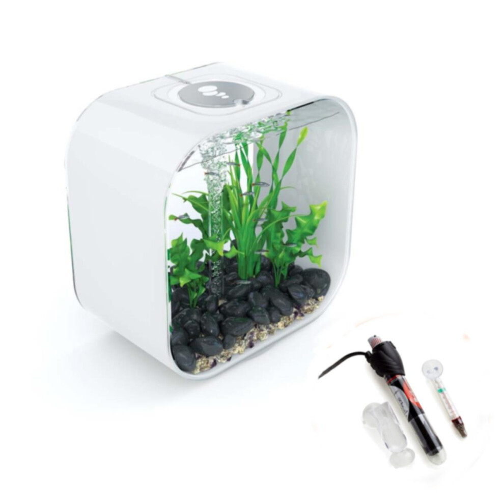 biOrb LIFE 30L White Aquarium Fish Tank with Multi Colour LED Lighting and Heater Pack