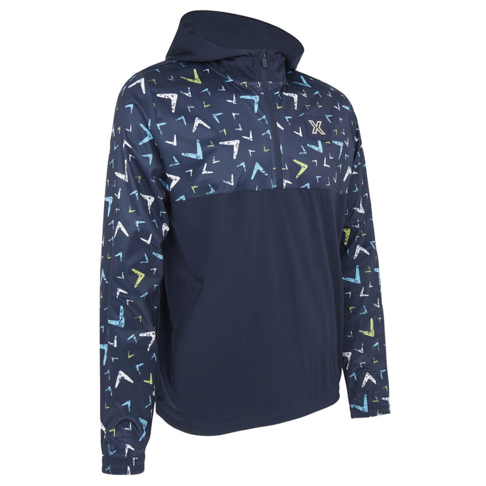 (L, Navy Blazer) Callaway Golf Mens Multi Colour Chev Print Quarter Zip Side Pockets Hoody