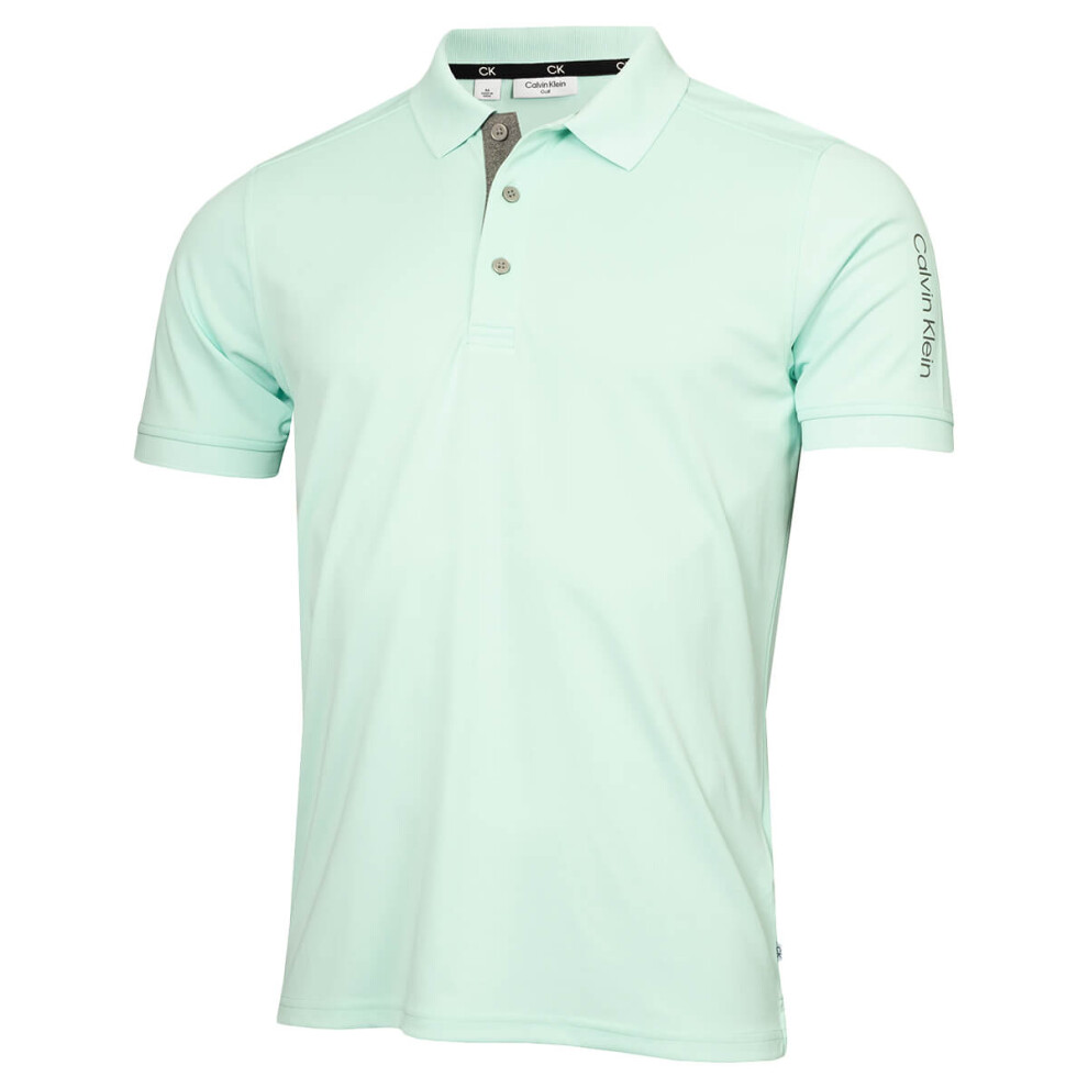 (S, Aqua) Calvin Klein Mens 2024 Club Golf Lightweight Breathable Wicking Polo Shirt