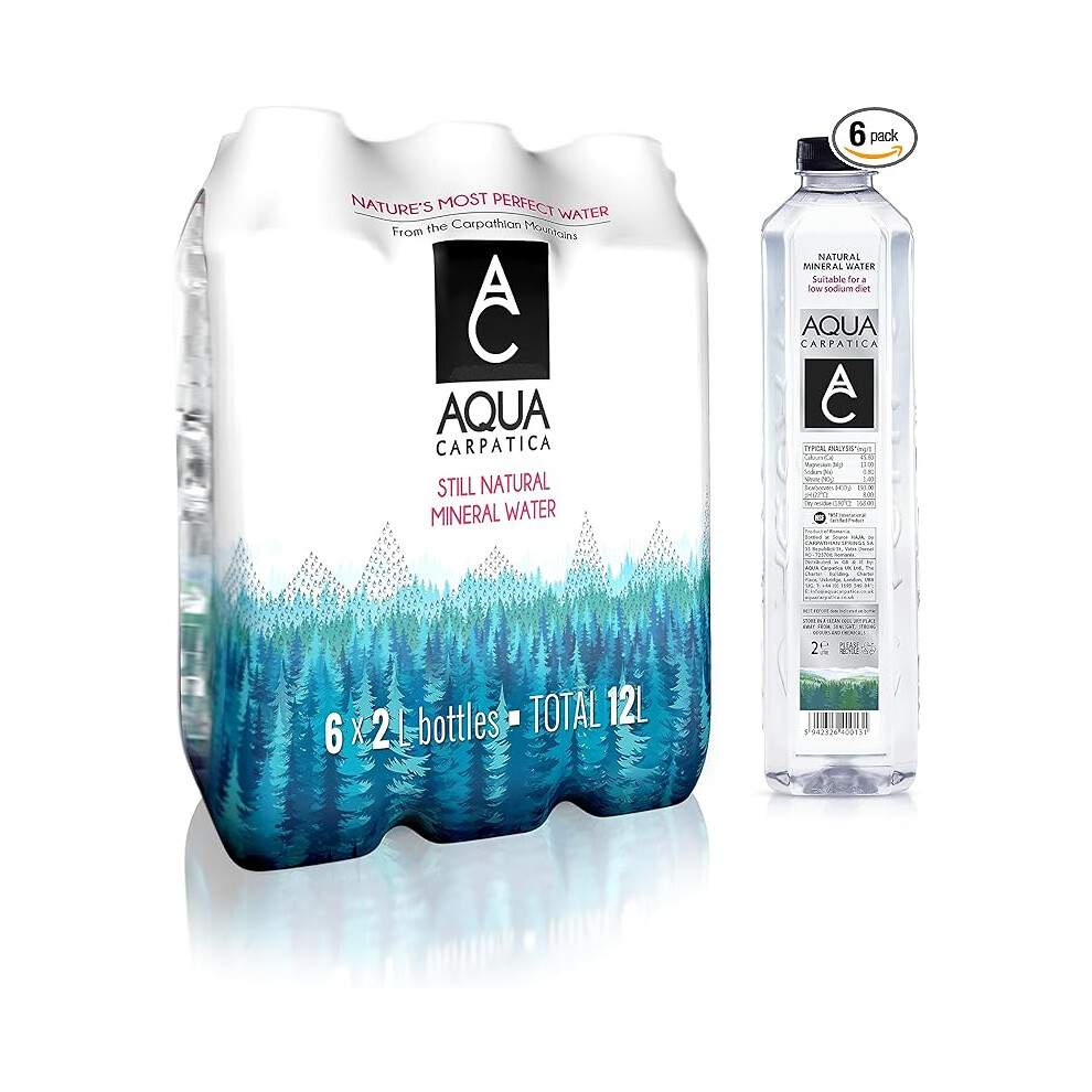 AQUA Carpatica 2L x 6 Pure Natural Still Mineral Water 6-Pack Bottled Water Nitrate Free Low Sodium Natural Electrolytes Premium Multipack Recyclable