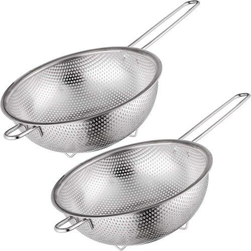 2 Pcs Acsergery Gift Micro-perforated Colander Stainless Steel With Handle And