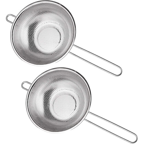 2 Pcs Acsergery Gift Micro-perforated Colander Stainless Steel With Handle And 1