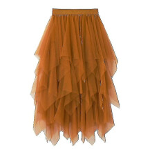 (Ginger Yellow) Women's Long Multi-color A Line Tulle Tutu Skirts Tiered Skirt Long Petticoat Mesh Skirt