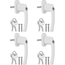 (White, 4PCS) Aluminium Window Handle, Lockable Security Window Handle, Window Lock, Child Safety Lock With Pin Length 35 Mm, Keyed Alike Windows Balcony Door Handl