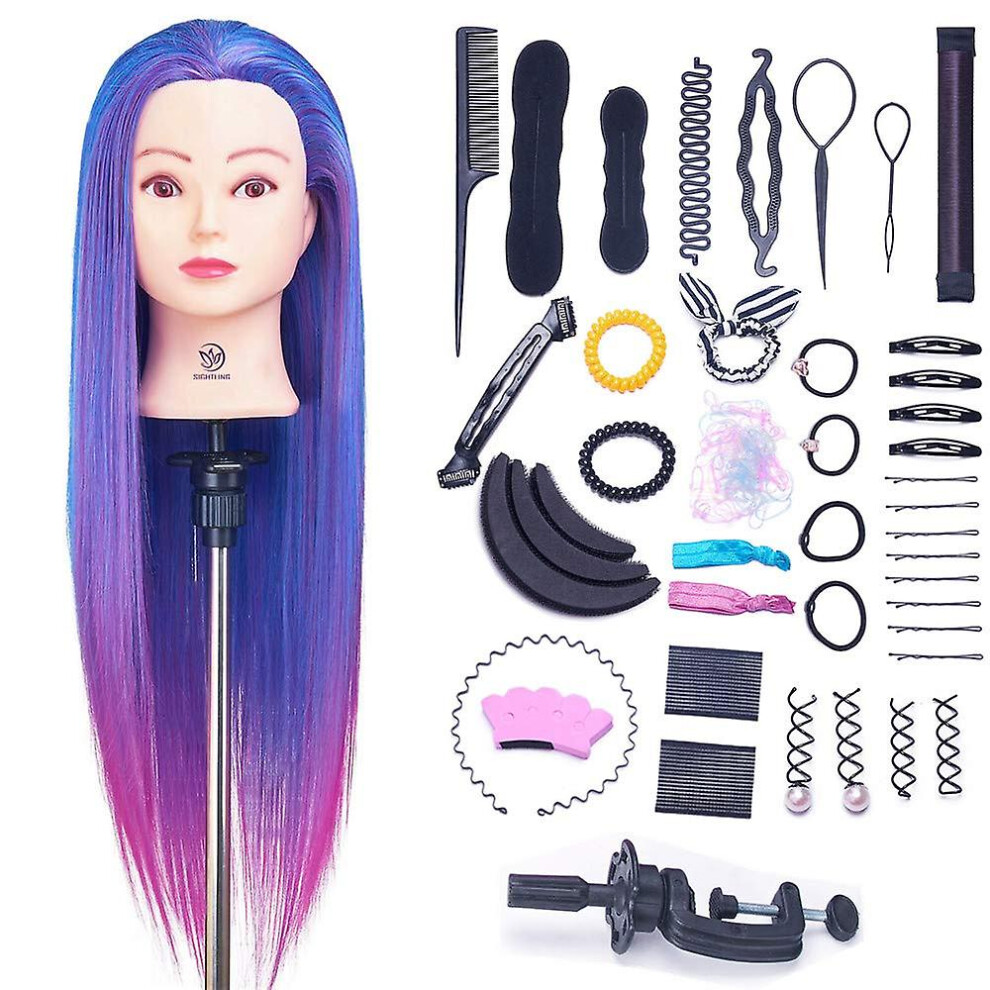 100% Synthetic Fiber Hair Training Head Cosmetology Hairdressing Mannequin Manikin Doll Head With Table Clamp Holder