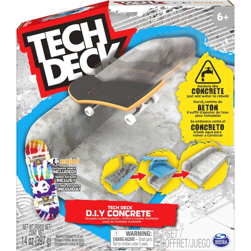 Tech Deck Tech Deck DIY Concrete Ramp Playset - 14oz Reusable Concrete, Moulds Included, Enjoi Fingerboard Included, Build & Rebuild Custom Obstacles