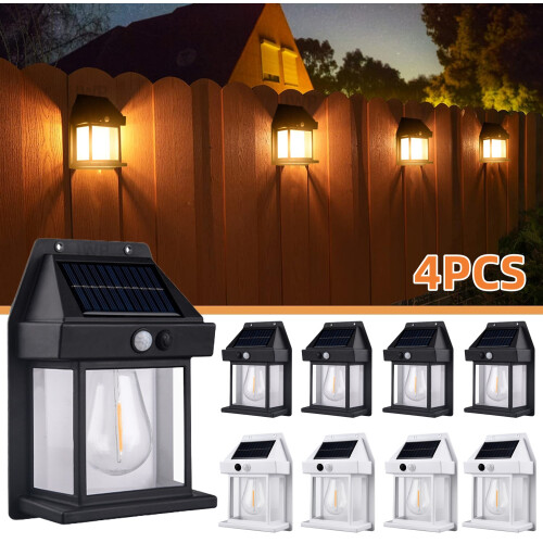 (White, 4PCS) Solar Wall Light Tungsten Waterproof Wireless Motion Sensor Security Lamps 1