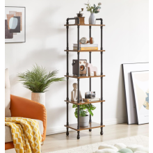 Rustic Shelving Unit Vintage Industrial 5 Tier Metal Pipe Bookcase Storage Display Cabinet