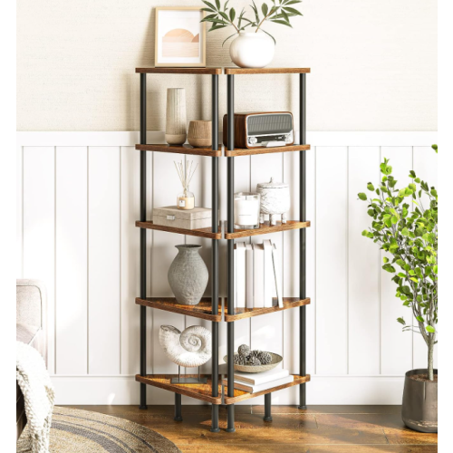 Rustic Corner Shelf Vintage Industrial Bookcase Metal Side End Display Storage Cabinet Unit 1