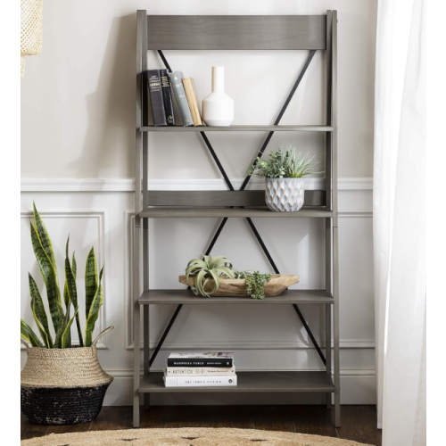 Rustic Ladder Bookcase Grey Vintage Industrial Style Display Storage Cabinet Shelf Unit 1