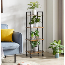 Rustic Shelving Unit Vintage Industrial 4 Tier Metal Pipe Bookcase Storage Display Cabinet