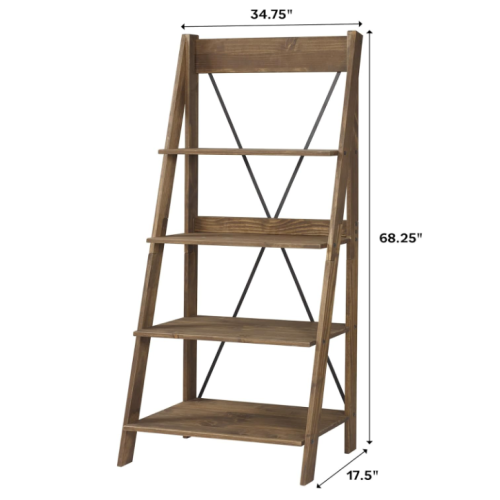 Rustic Ladder Bookcase Vintage Industrial Style Display Storage Cabinet Shelf Unit 2