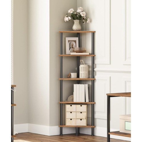 Rustic Corner Shelf Vintage Industrial Bookcase Metal Side End Display Storage Cabinet Unit