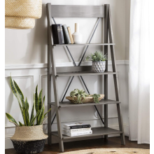 Rustic Ladder Bookcase Grey Vintage Industrial Style Display Storage Cabinet Shelf Unit