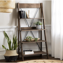 Rustic Ladder Bookcase Vintage Industrial Style Display Storage Cabinet Shelf Unit