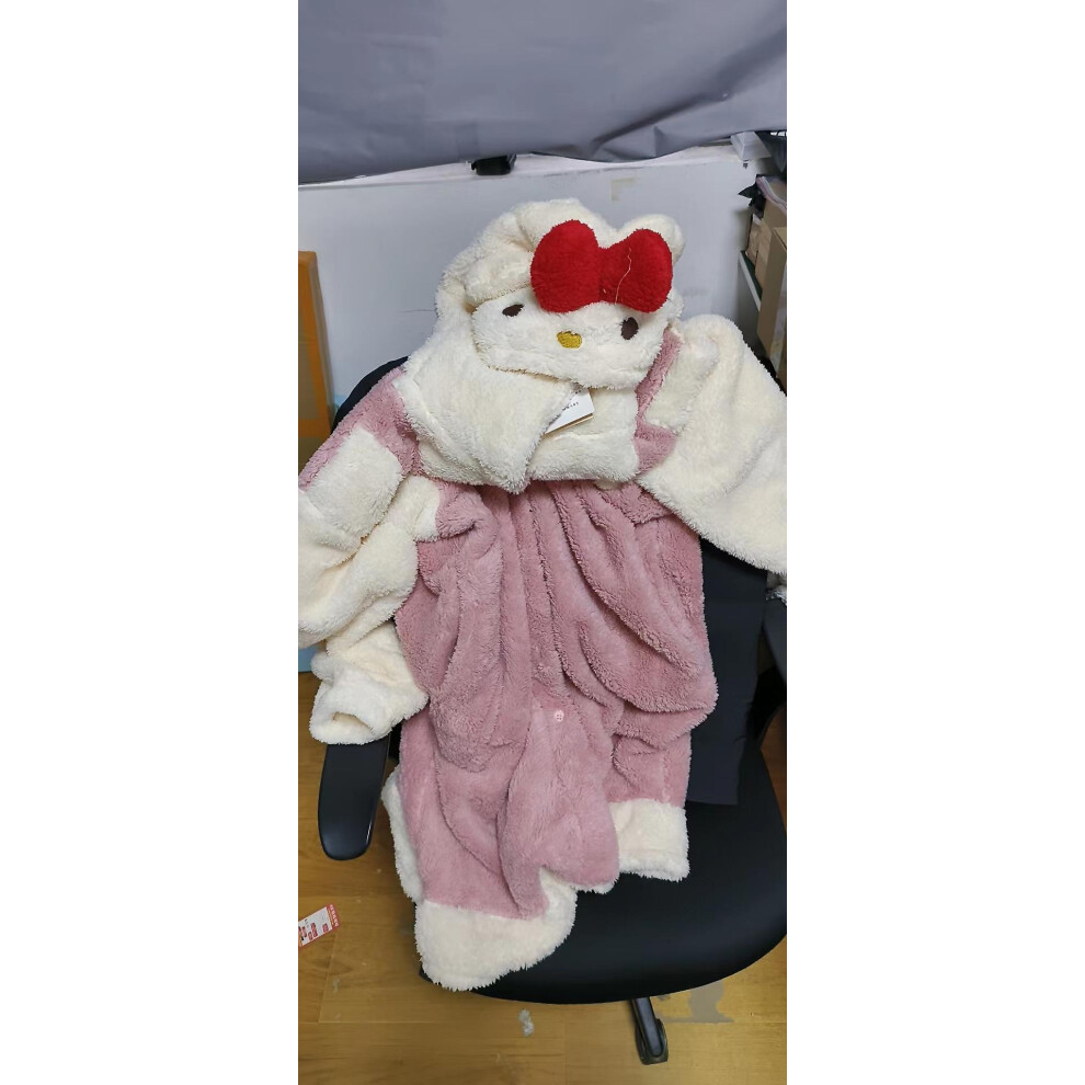 (XL) Y2k Cartoon Sanrio Hello Kitty New Plush Home Clothes Women Pajama Robes Hooded Cute Soft Nightgown Female Fuzzy Long Nightdress