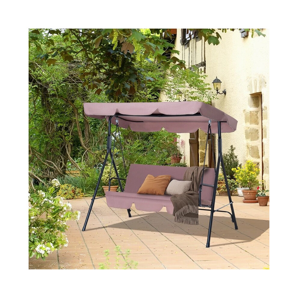 3 Seater Canopy Swing Chair Patio Garden Rocking Bench Brown-image-OPC-PDRY898-NEW