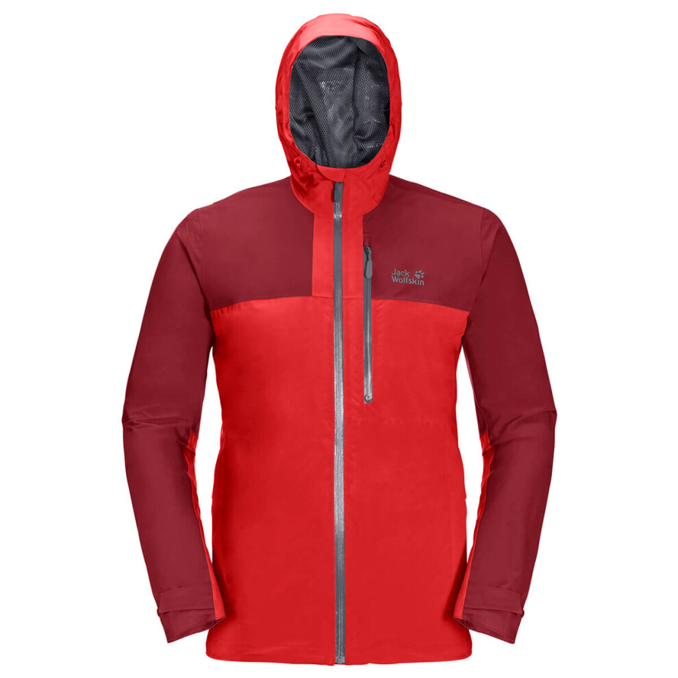 (XL, Fiery Red) Jack Wolfskin Mens 2021 Go Hike Waterproof Windproof Stretch Hooded Jacket