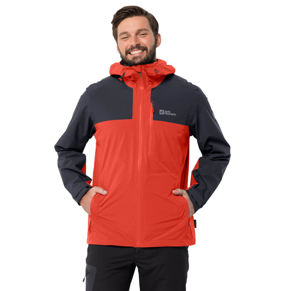 (M, Strong Red) Jack Wolfskin Mens 2023 Go Hike Texapore Waterproof Hooded Hiking Jacket