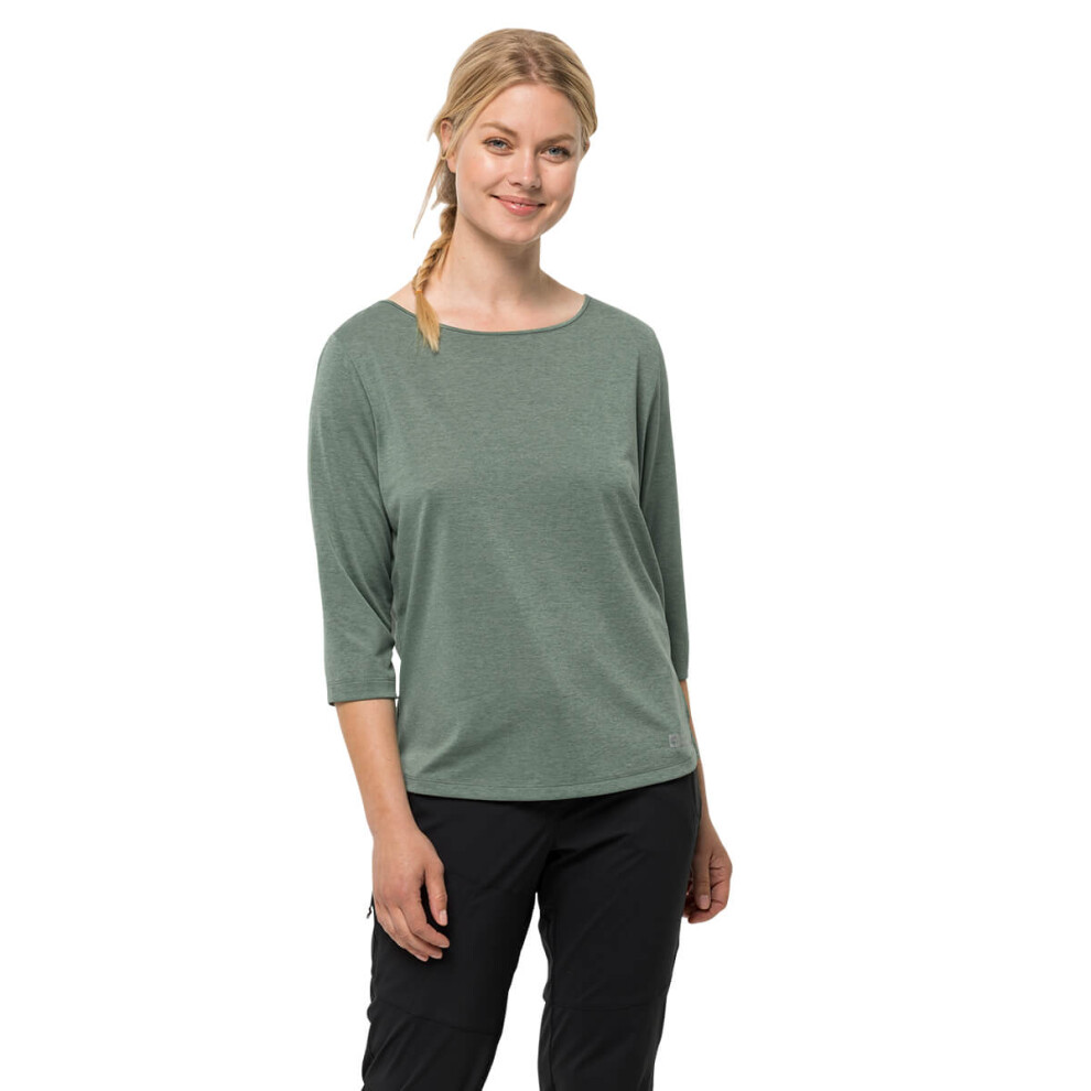 (S, Picnic Green) Jack Wolfskin Womens Pack & Go Squick Drying Wicking 3/4 Sleeve T-Shirt