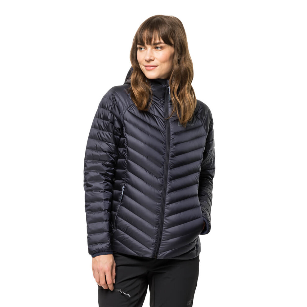 Jack Wolfskin (L, Graphite) Womens 2022 Passamani Down Recycled Windproof Hoody Jacket Grey