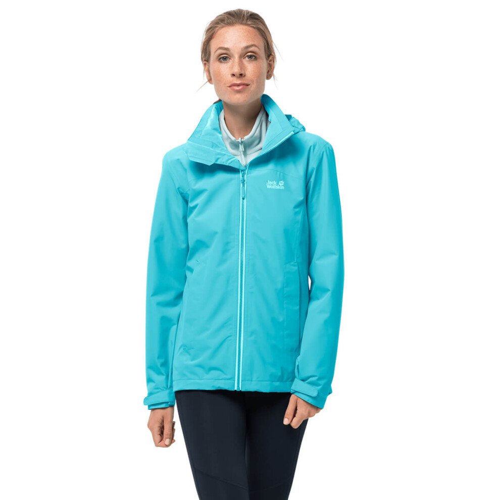 (XS, Dark Aqua) Jack Wolfskin WoMens 2022 Evandale Waterproof Hooded Lightweight Jacket