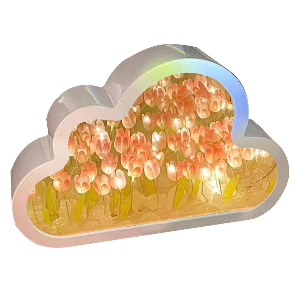 Pink Tulip Cloud Lamp, Tulip Night Light, Cloud Mirror Tulip Lamp, 2 In 1 Cloud Tulip Night Light With Mirror, Beautiful Tulip Mirror Lights, Home Dec