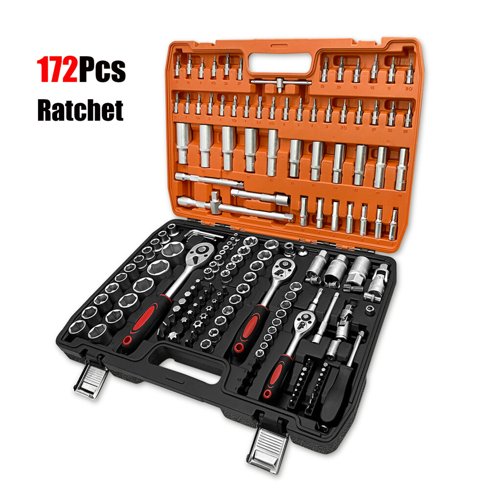 172 Pieces Professional Ratchet Spanner Socket Set 1/2" 1/4" 3/8
