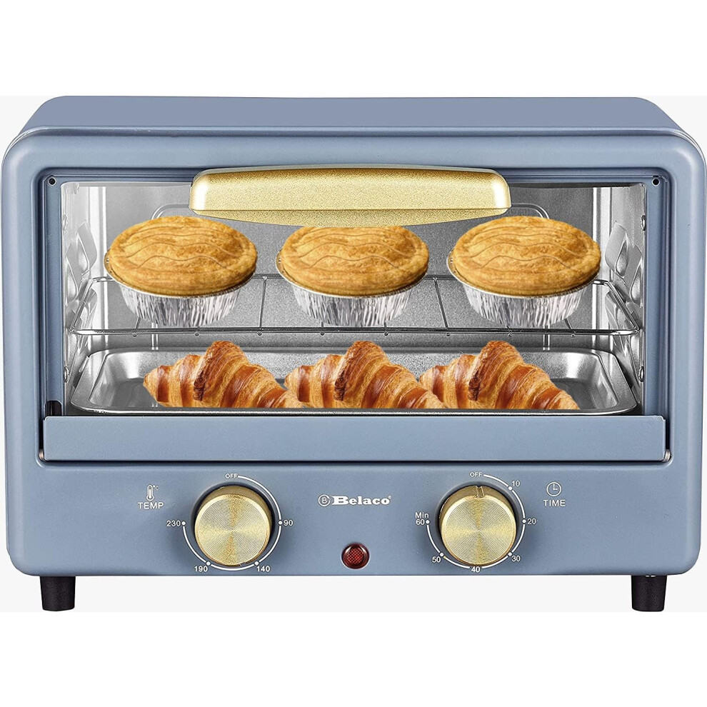Mini 10L Toaster Oven Countertop Cooking Baking Portable Oven 750w 60 Minute Timer 100-230 Stainless Steel Heaters, Includes Baking Pan and Griddle