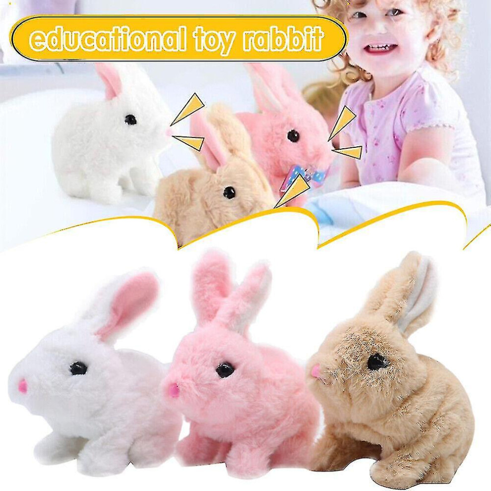 (Pink) Eectrical Easter Plush Stuffed Bunny Toy Walking Rabbit Educational Toys For Kids, Hopping Wiggle Ears Twitch Nose Pink
