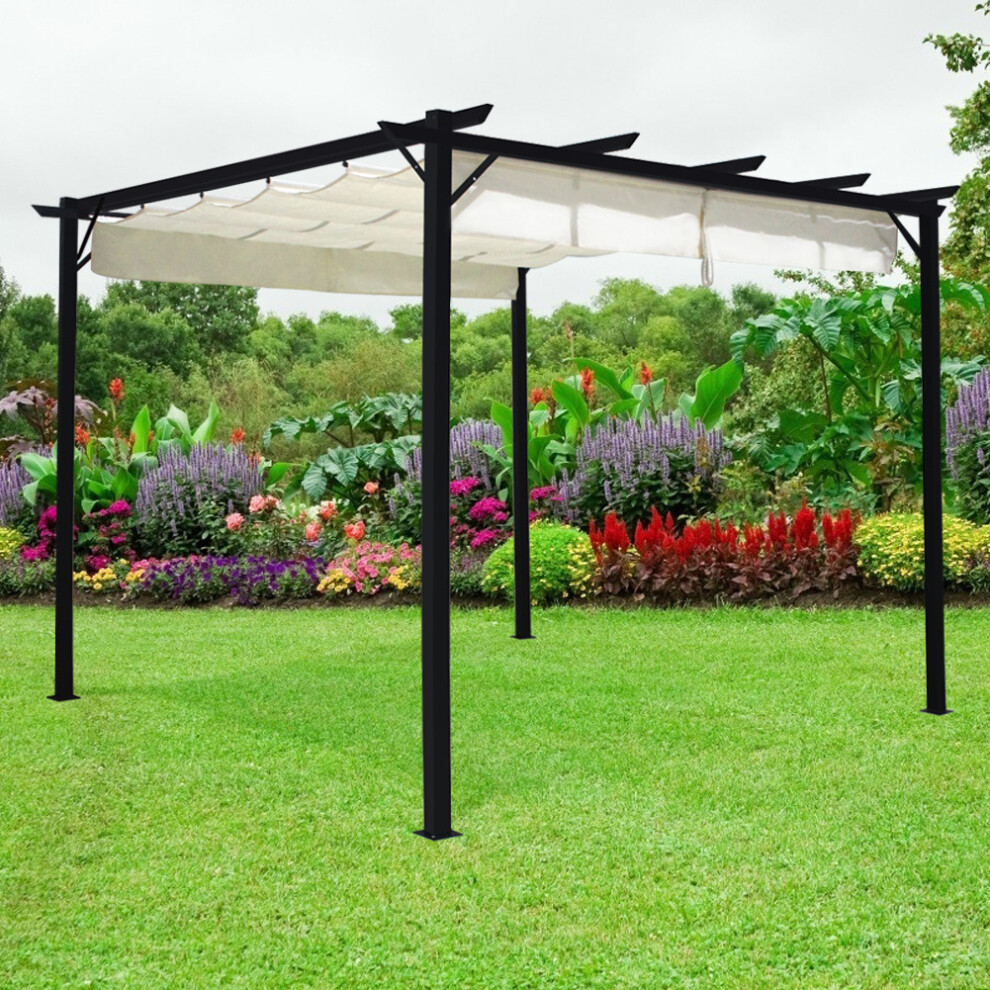 3x3M Metal Pergola with Retractable Roof,Garden Pergola Patio Gazebo Canopy