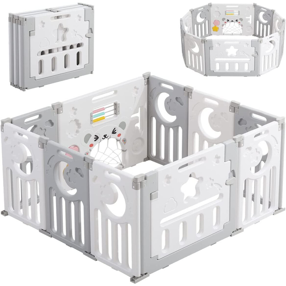 (8+2) 8 Panel Baby Playpen Folding Fence Kids Play Yard