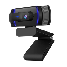 Webcam autofocus avec microphone stéréo, contrôle logiciel et protection de confidentialité Web, USB 1080P FHD, noir