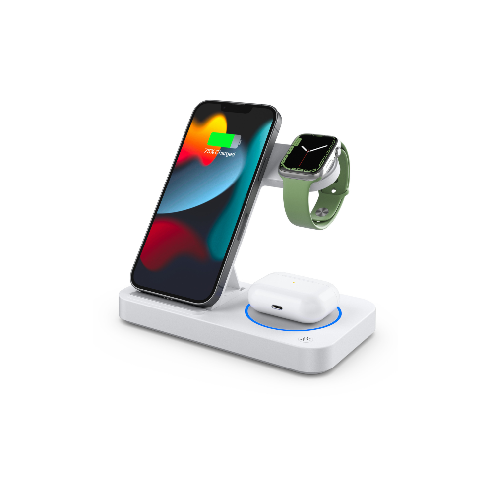 Chronus Foldable Wireless Charger,4 In 1 Wireless Charging Station,18W Fast Wireless Charging Stand, White 9331562930124