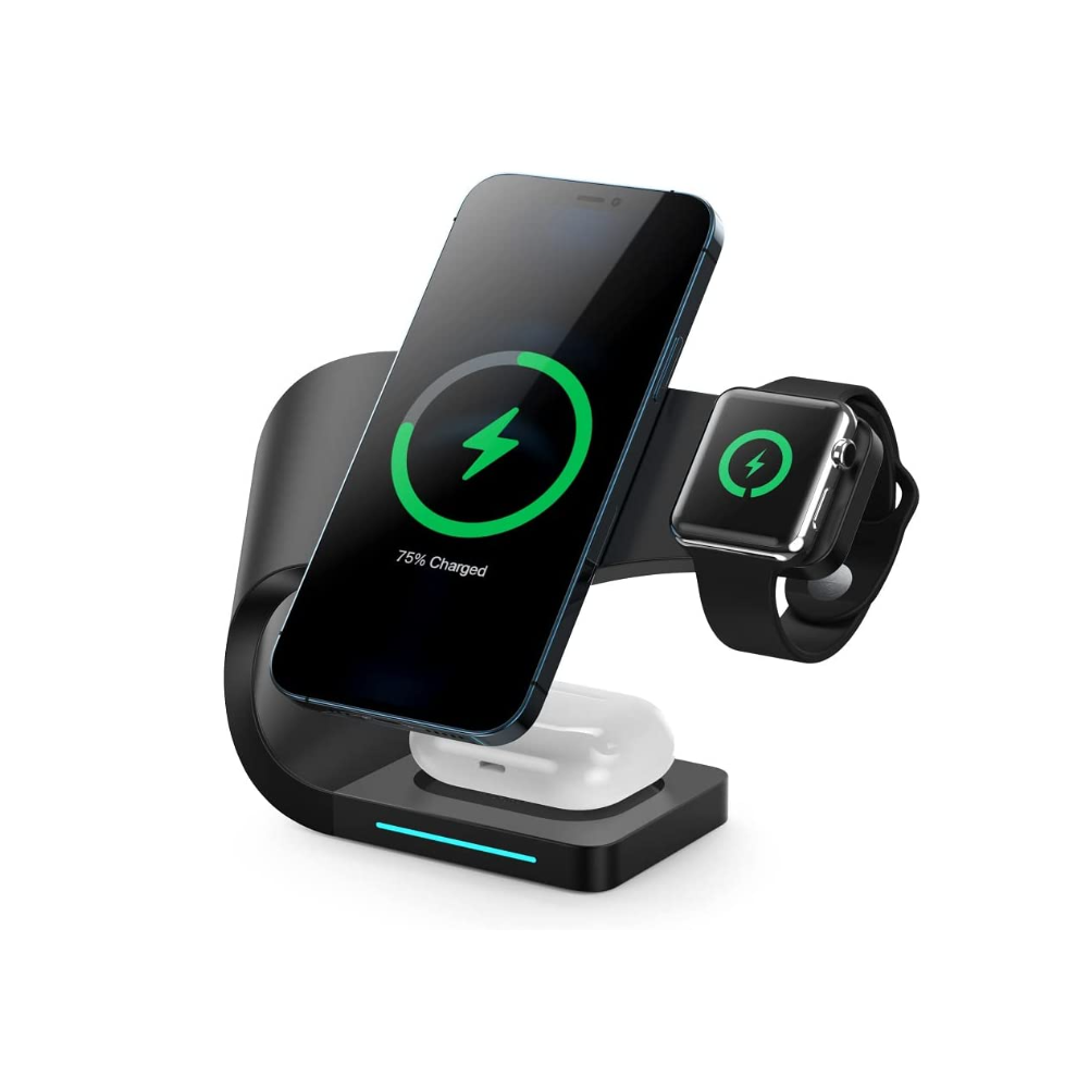 Chronus Charging Station For Apple Series, 4-In-1 15W Fast Magnetic Charger For Iphone14/13/12/11/Iwatch/Ipad/Airpods, Black 9331562929852