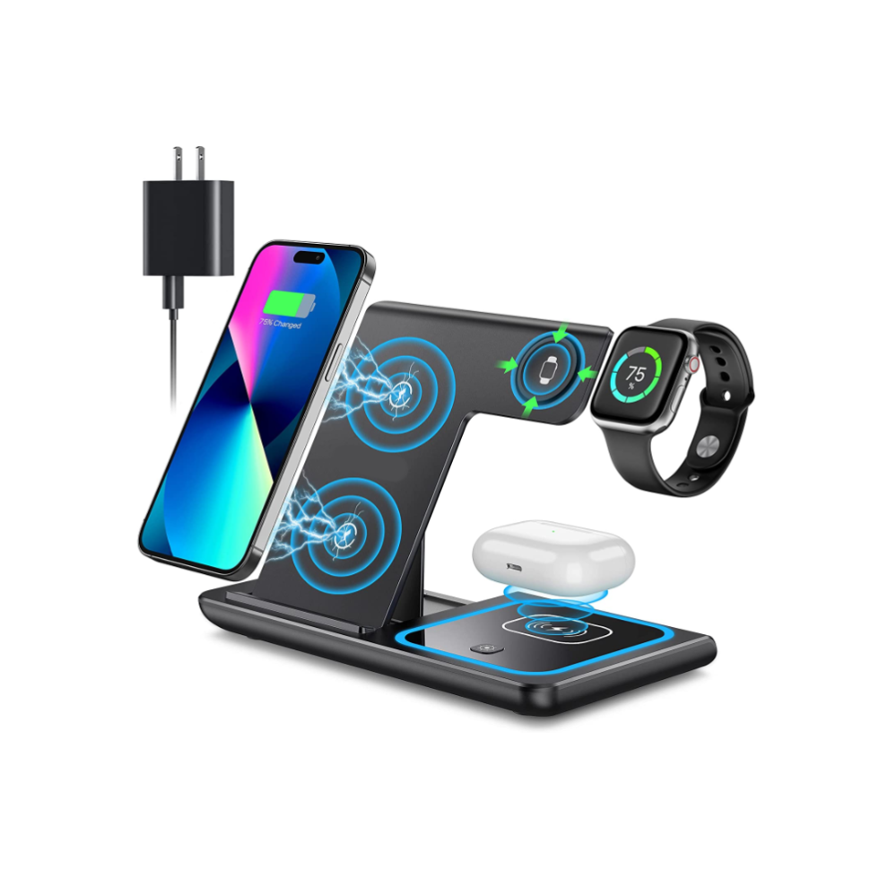 Chronus Wireless Charging Station, 3 In 1 Wireless Charger Stand, Fast Wireless Charging Dock, Black 9331562929647