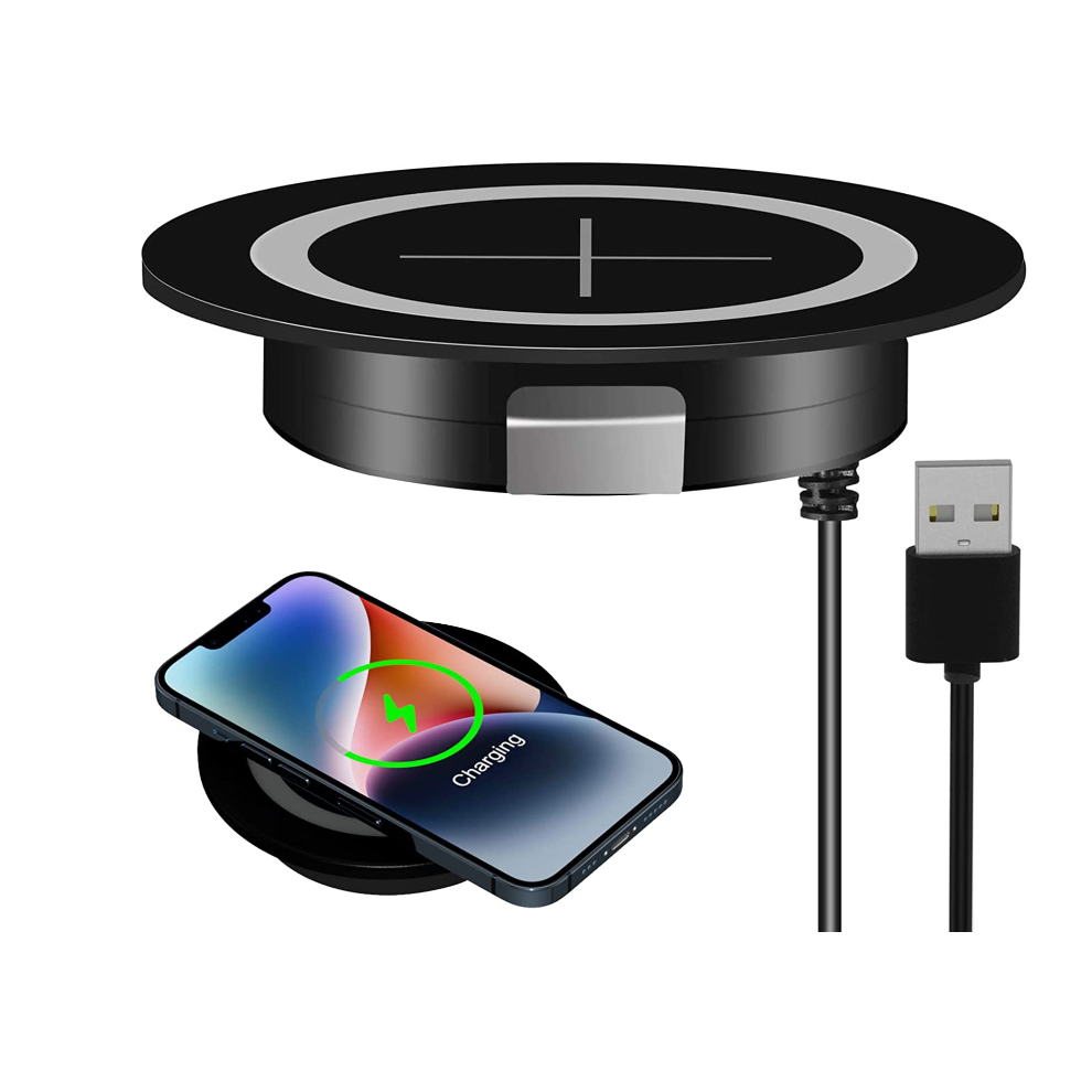 Chronus Desk Wireless Charger, 15W Max Charging Station, Desktop Grommet Power Fast Charging Pad Compatible, Black